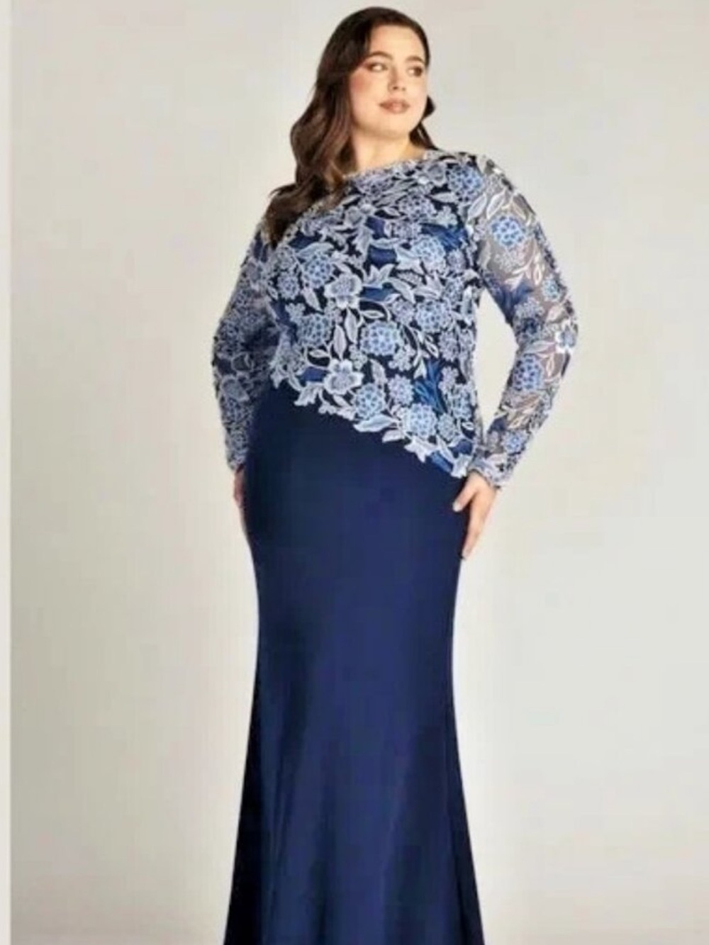 Tadashi Shoji Floral Lace Asymmetrical  Gown 3X 24Q